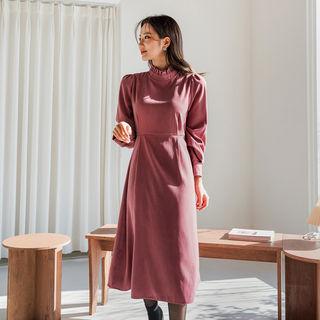 Frill-neck Tie-waist Dress