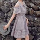 Cold-shoulder Mini Plaid A-line Dress
