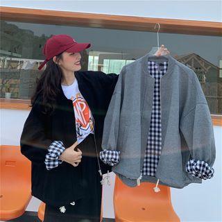 Plain Loose-fit Baseball Jacket - 2 Colors