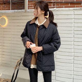 Plus Size Corduroy-collar Drawstring Padded Jacket