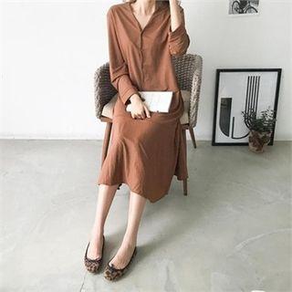V-neck Flounced Midi Shirtdress