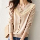 V-neck Lace Ruffled Knit Top