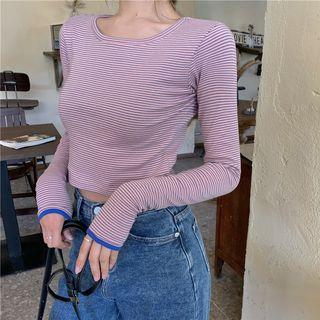 Pinstriped Long-sleeve T-shirt Stripes - Purple - One Size