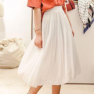 Plain Chiffon Pleated Midi Skirt