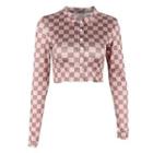 Long-sleeve Checkered Cropped T-shirt