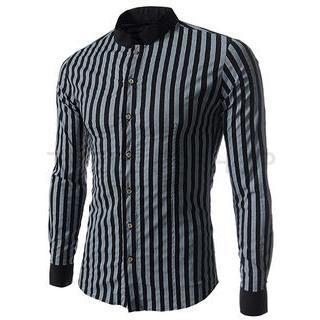 Mandarin-collar Stripe Shirt
