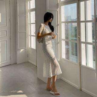 Pointelle-knit Long Dress With Slipdress