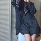 Double-breasted Striped Mini A-line Coat Dress