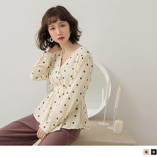 V-neck Dotted Print V-neck Chiffon Top