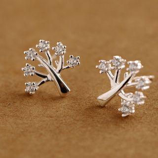S925 Sterling Silver Rhinestone Tree Earrings