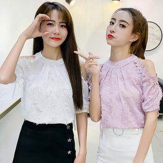 Short-sleeve Cold Shoulder Chiffon Blouse