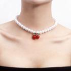 Cherry Faux Pearl Choker Gold - One Size