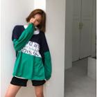 Color Block Lettering Long-sleeve T-shirt As Shown In Figure - One Size