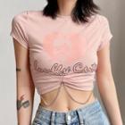 Short-sleeve Lettering Chain Strap Crop Top