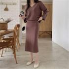 Set: Cashmere Blend Knit Top + Midi Skirt