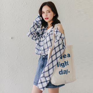 Cold Shoulder Mock Two Piece Plaid Shirt