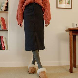 Slit-front Napped Midi Skirt