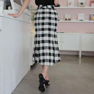 Gingham Cotton Long Mermaid Skirt