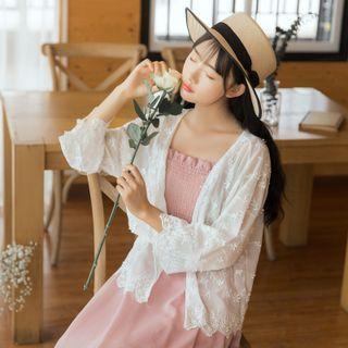 Floral Applique Open-front Light Jacket