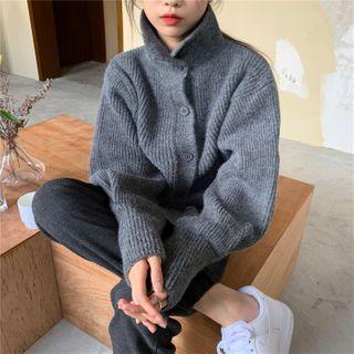 Long-sleeve Plain Thick Knit Cardigan