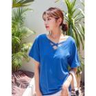 Plus Size Cross-strap V-neck T-shirt