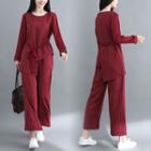 Set: Long-sleeve Striped Top + Straight-fit Pants
