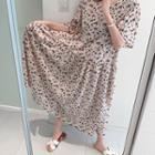 Elbow-sleeve Drop-waist Maxi Floral Dress