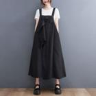 Ruffle Midi Overall Dress Black - One Size