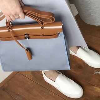 Padlock Canvas Square Satchel With Clutch