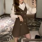 Set: Shirt + Double-breasted Pinafore Dress