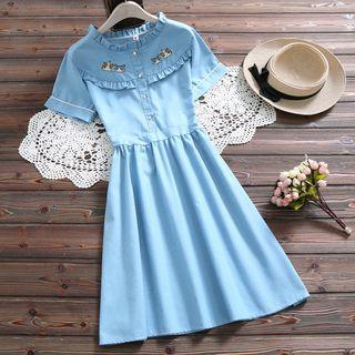 Short-sleeve Cartoon Embroidered A-line Dress