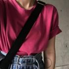Plain Short-sleeve T-shirt Rose Pink - One Size