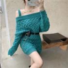 Cold-shoulder Chunky Knit Sweater / Waist Bag