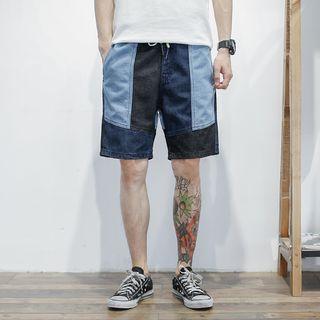 Drawstring Panel Denim Shorts