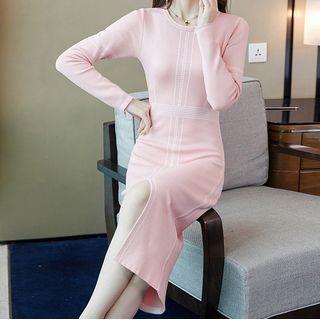 Knit Long-sleeve Midi Sheath Dress