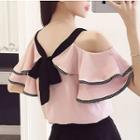 Bow Accent Off Shoulder Short Sleeve Blouse