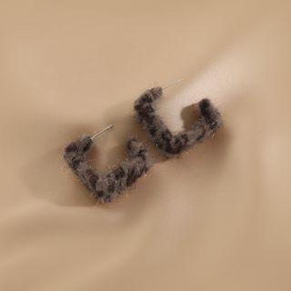 Leopard Print Chenille Open Square Earring 1 Pair - Leopard - Dark Coffee - One Size