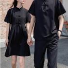 Couple Matching Short-sleeve Frog-button Top / Short-sleeve Frog-button Mini A-line Dress