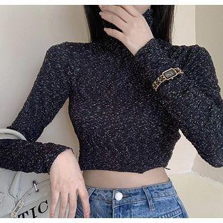 Turtleneck Melange Long-sleeve Top