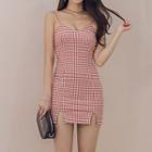 Spaghetti Strap Gingham Mini Bodycon Dress