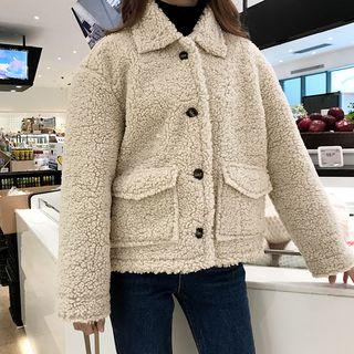 Buttoned Furry Jacket Almond - One Size