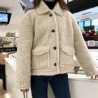 Buttoned Furry Jacket Almond - One Size
