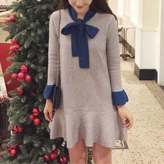 Two Tone Tie-front Knit Dress