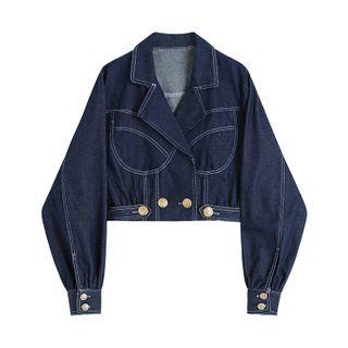 Notch Lapel Contrast Stitching Denim Jacket