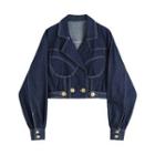Notch Lapel Contrast Stitching Denim Jacket