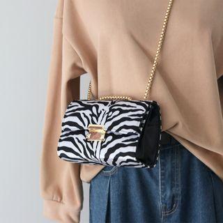 Faux Leather Chain Strap Zebra Print Crossbody Bag