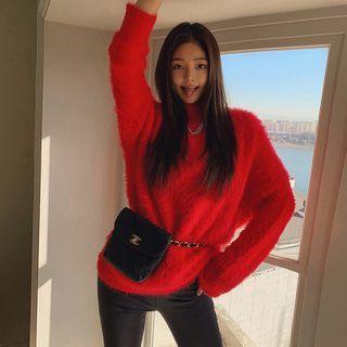 Vivid Faux-fur Boxy Sweater