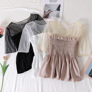 Mock Two-piece Short-sleeve Smocked Top