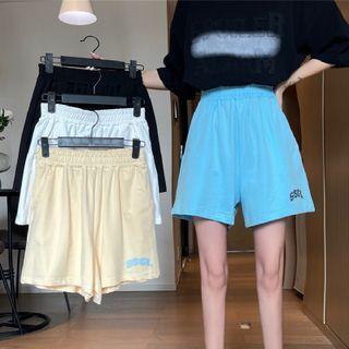 Band-waist Letter Print Straight Leg Shorts