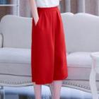 Plain Wide-leg Cropped Pants